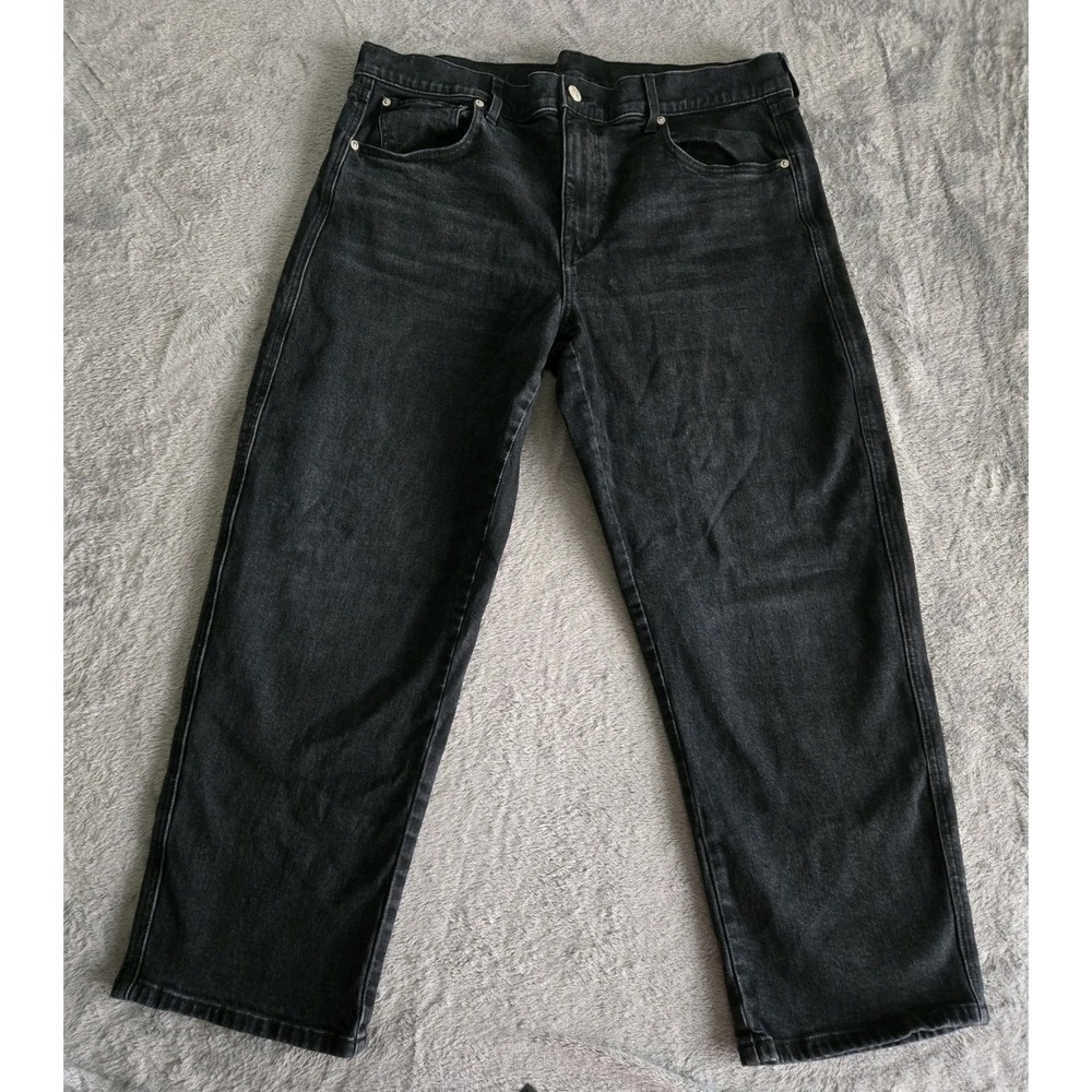 AYR The Knockout Barrel Leg Ankle Jeans in Black Denim Women's 34